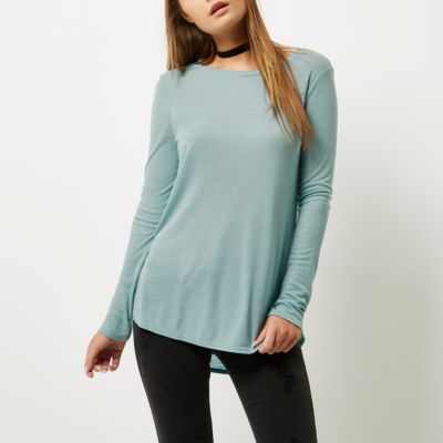 Turquoise green long sleeve basic top
